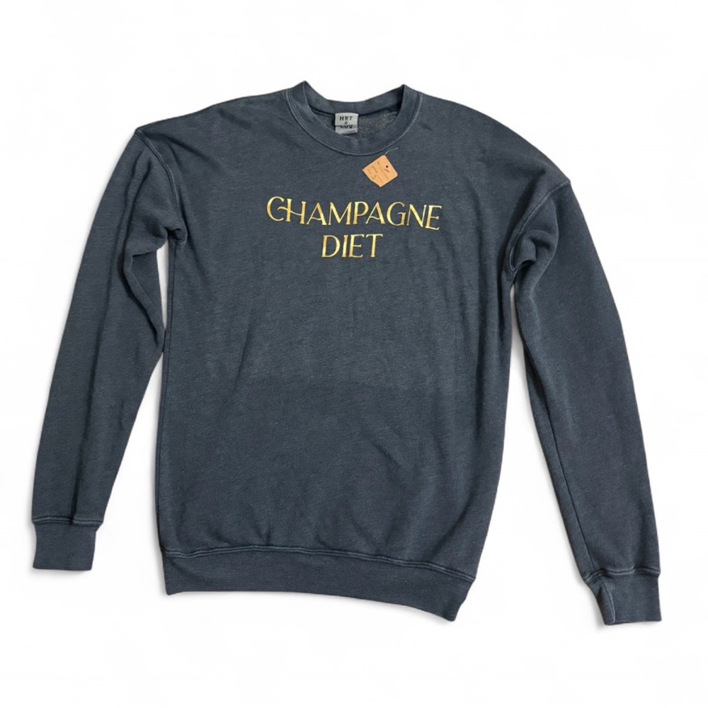 NWT Blue Sweatshirt with Gold 'Champagne Diet' Print S - Picture 2 of 5